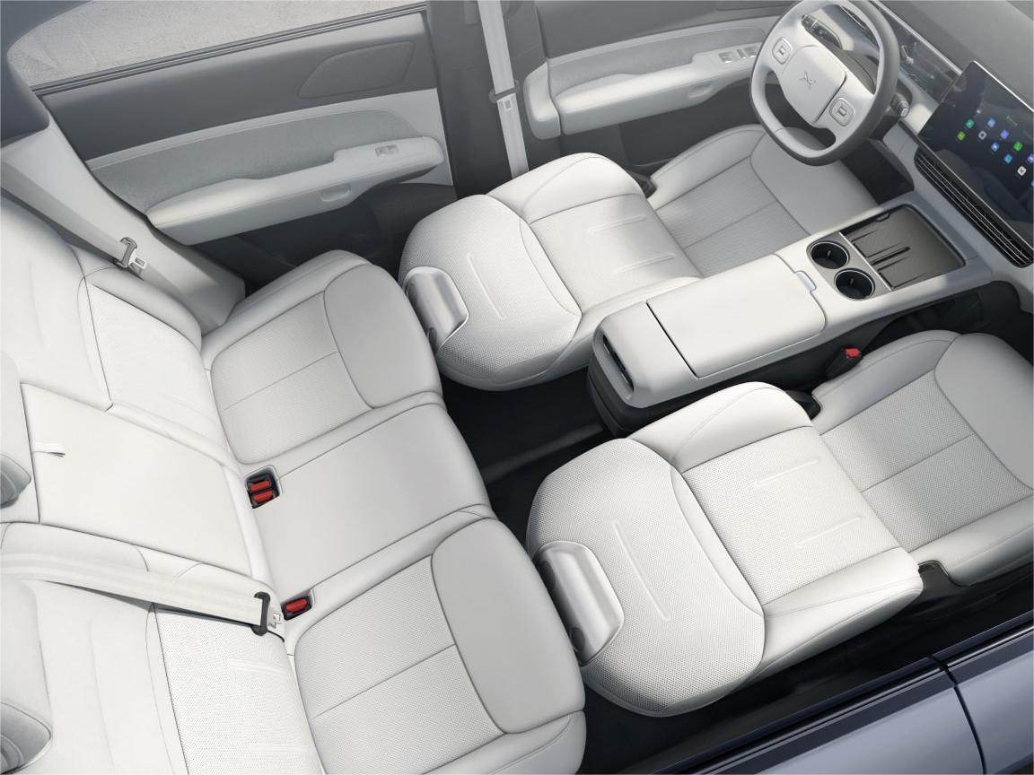 XPENG G6 Interior with front seats in lie flat mode 